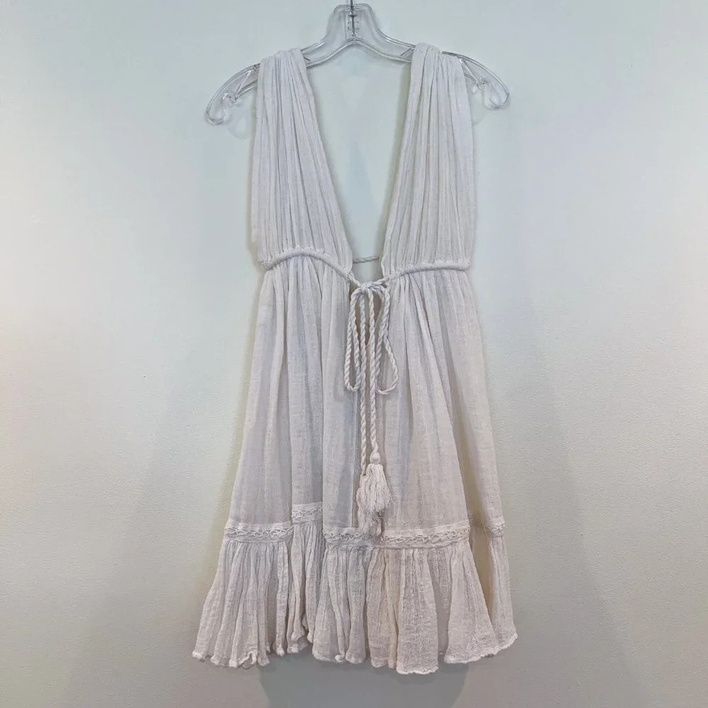 Jen's Pirate Booty 100% Cotton Drawstring V Neck Swim Cover Up Mini Dress M/L - Picture 11 of 12